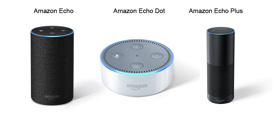 Amazon Echo, Echo Dot, Echo Plus Alexa-Powered Smart Speakers