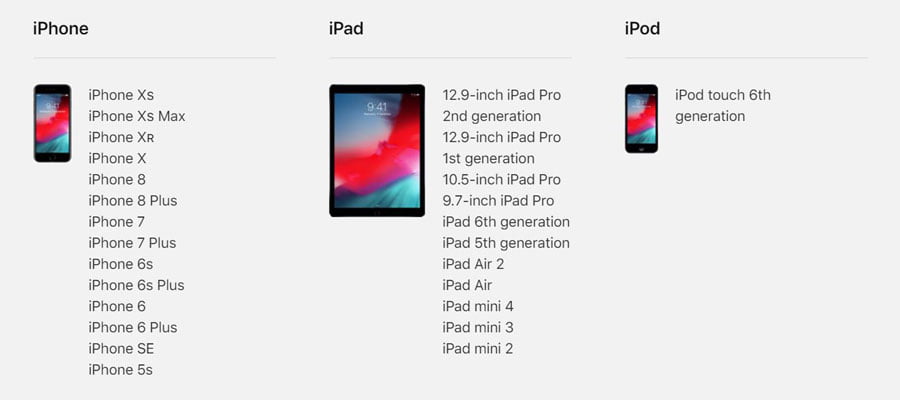 list of compatible devices - iOS 12