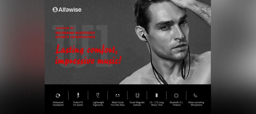Alfawise W1 Neckband Bluetooth Sports Headphones